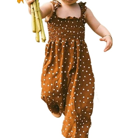 

Gillac Kids Girls Child Polka Dot Beach Summer Sleeveless Romper Strappy Casual Loose Jumpsuit Holiday Wide Leg Playsuit