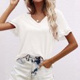 thumbnail image 2 of Camisetas holgadas de Color sólido con cuello en V para mujer, blusas femeninas cómodas a la moda, Tops Pompotops hfajkhk128619, 2 of 6