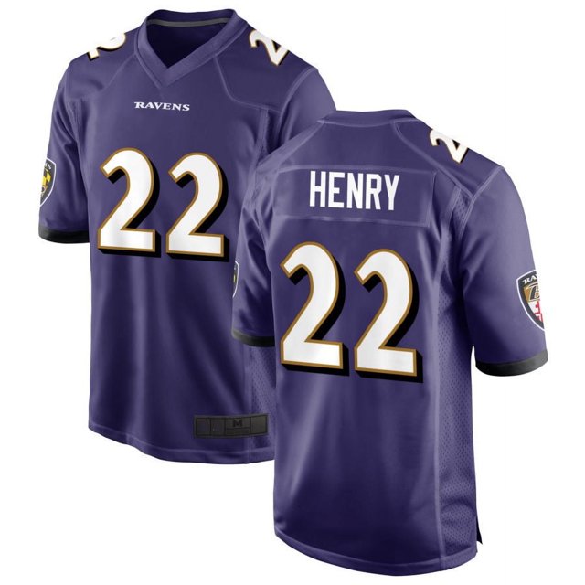 Youth Baltimore Henry 22 Purple Player Game Stitched T-shirts Performance Top, Large