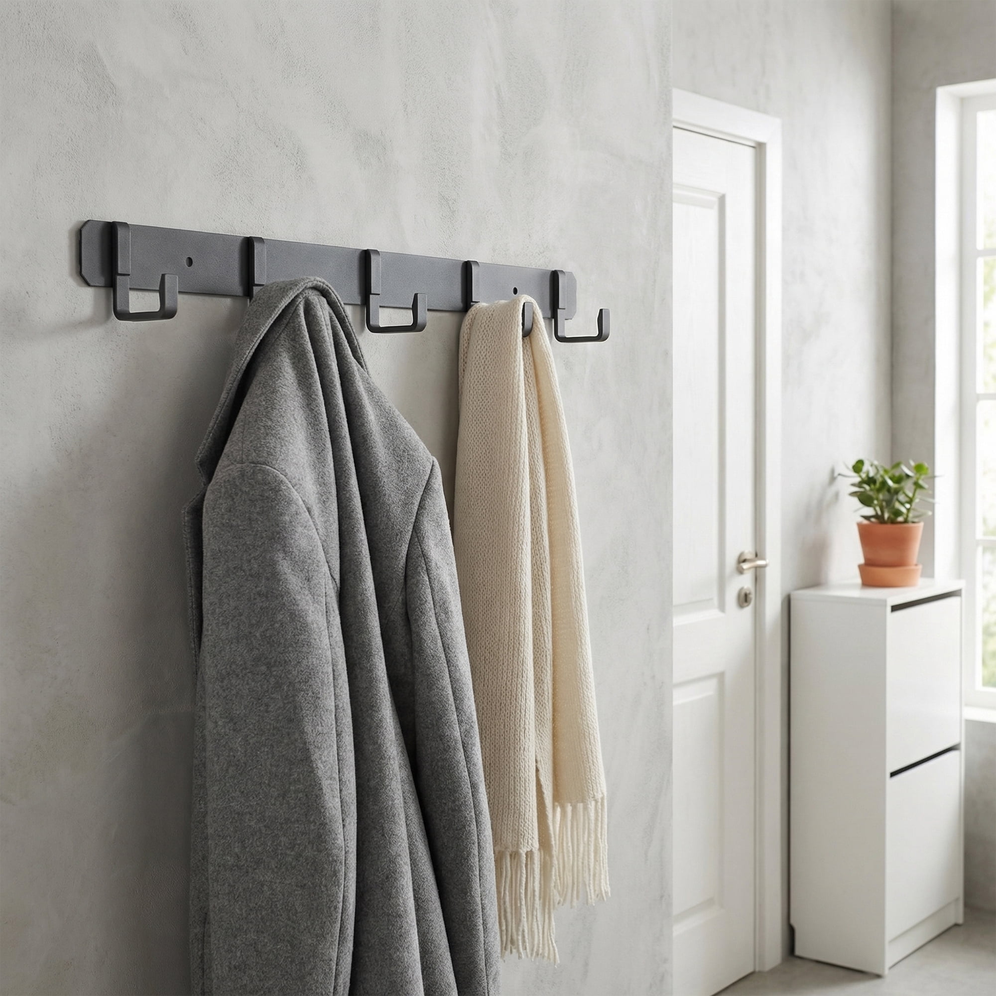 Unique Bargains Coat Rack Wall Mount Metal Wood 5 Hooks for Entryway Bathroom Gray