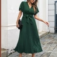 thumbnail image 3 of QLEICOM Women Short Sleeve Vintage Dress Summer Casual Swing Long Dresses Daily Party Beach Dress Boho Printed V-Neck Flowy Maxi Dress Beach Sundress with Belt Brown M, 3 of 6
