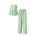 thumbnail image 5 of Kilaqueen Teen Girls 2 Piece Outfit Trendy Cute Sleeveless Ruffle Cami Top Wide Leg Pants Matching Set Summer Beach Vacation Sets, 5 of 6