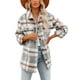 thumbnail image 1 of Chaqueta de manga larga con botones a cuadros para mujer, camisa informal con cuello de solapa, abrigo, blusa de gran tamaño, Top blanco gris L, 1 of 6
