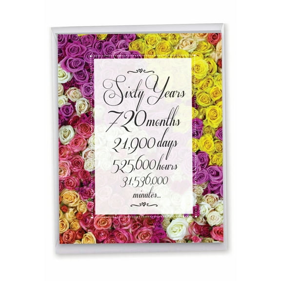 1 Large Funny 60th Happy Anniversary Greeting Card (8.5 x 11 Inch) - Time Count Milestones 60 J9093MAG-US