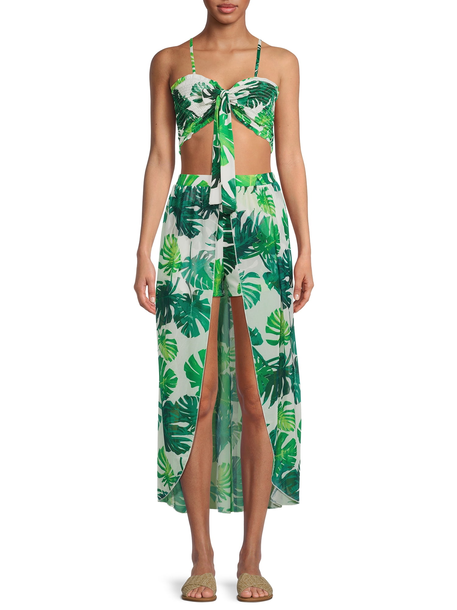 No Boundaries Juniors Smocked Crop Top and Skort Set, 2-Piece