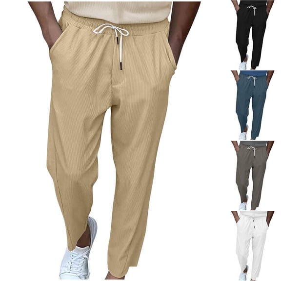Mens Pants Work Pants for Men Men's Drawstring Elastic Waist And Solid Color Pocket Hoodie Binding Leg Pants Tracksuit Pants Dark Gray L