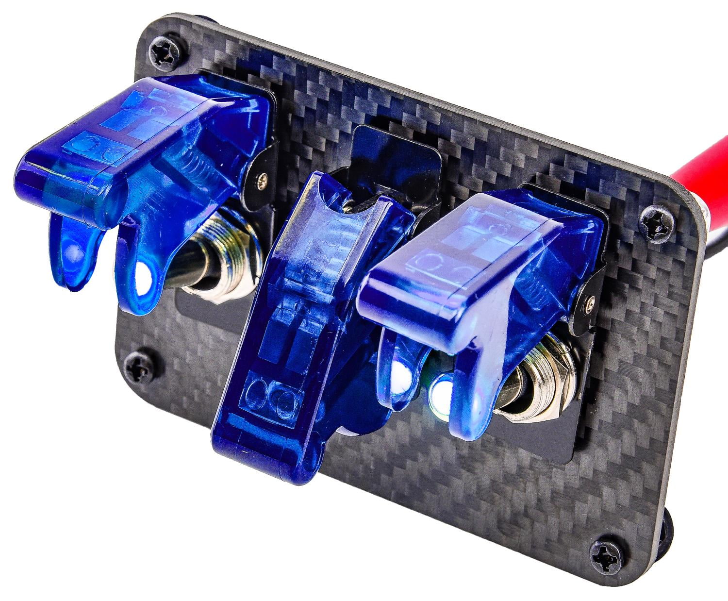5 Hole Real Carbon Fiber Panel w/ 5 BLUE LED Toggle Switches and Carbon Covers 
