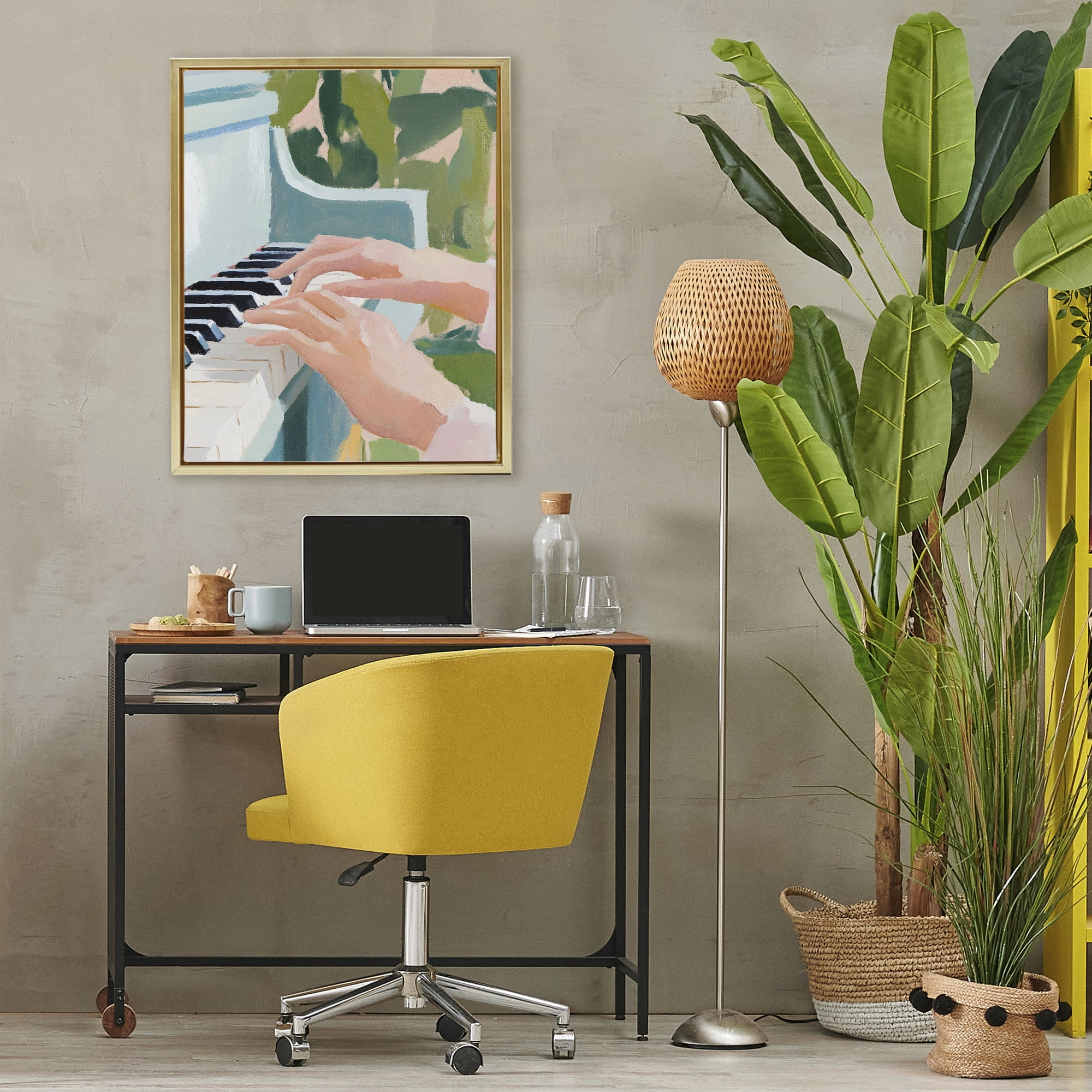 Stupell Industries Piano Hands in Sunlit Space Gold Framed Floater Canvas Wall Art, design by The Prints Vibe