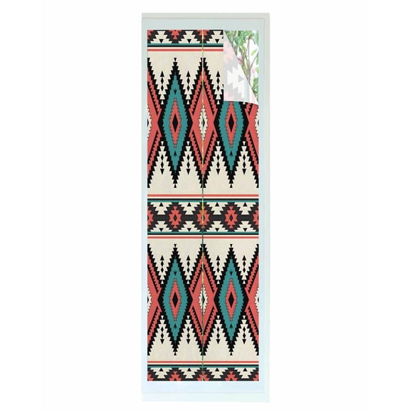Window Privacy Film Aztec Southwest Stained Glass Window Film Decorative Sun Block Window Cover Geometric Red Blue Tribes Retro Window Clings Static Adhesive Sticker for Bathroom 23.6"x78.7"