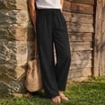 thumbnail image 4 of Linen Cotton Casual Pants For Women Drawstring Pocket Relaxed Road Trip Outfit Summer Soft Looking Draped Silhouette Streetwear Lightweight Comfort, 4 of 7