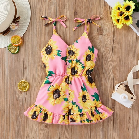 

Tejiojio Girls and Toddlers Soft Cotton Clearance Toddler Baby Girls Sleeveless Floral Printed Bowknot Ruffles Romper Jumpsuit