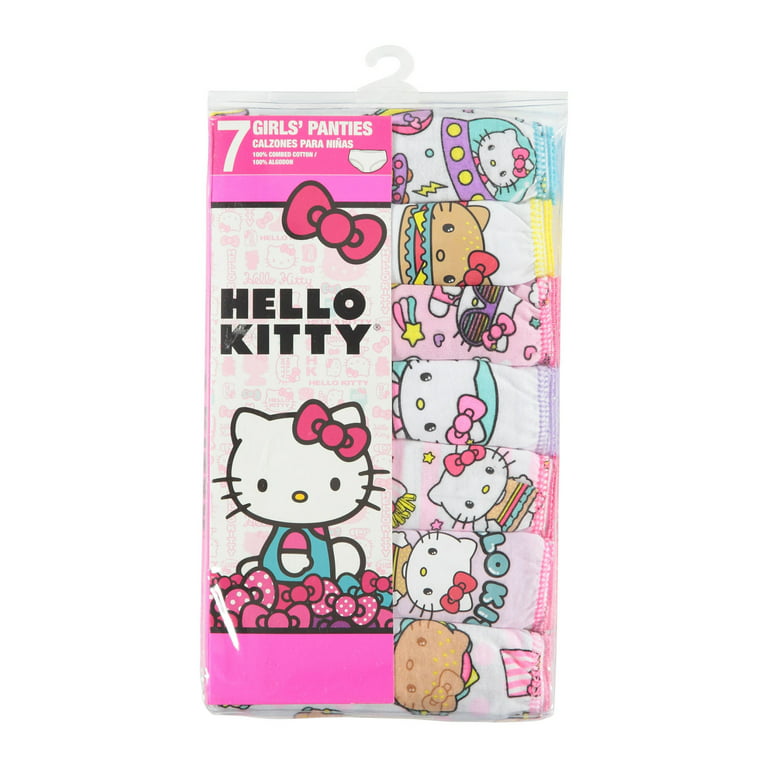 Hello Kitty Sanrio Girls' 100% Cotton Underwear, 7 Pack Panties Sizes 4 - 8
