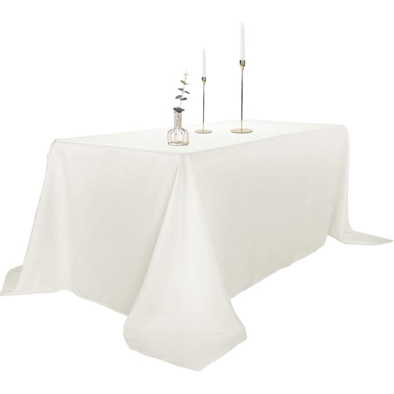 2pack 90x132 Inch Ivory Rectangular Tablecloth 8 Feet Table Cloth in Polyester Fabric for Wedding/Banquet/Restaurant/Parties