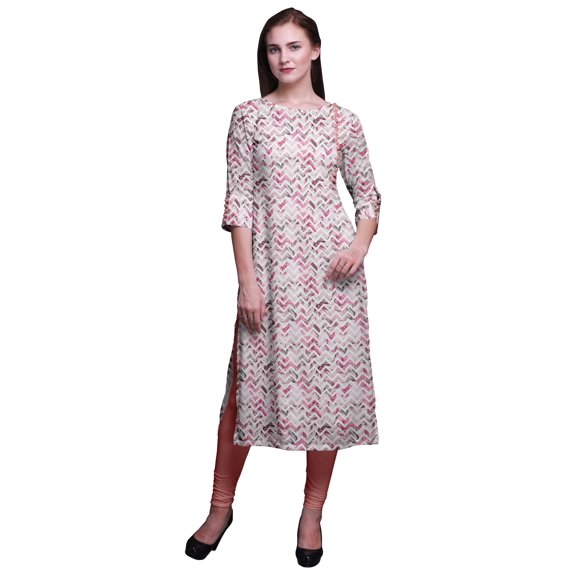 Bimba Printed Long Kurti Dress Straight Tunic 3/4 Sleeve Dresses For Women Top