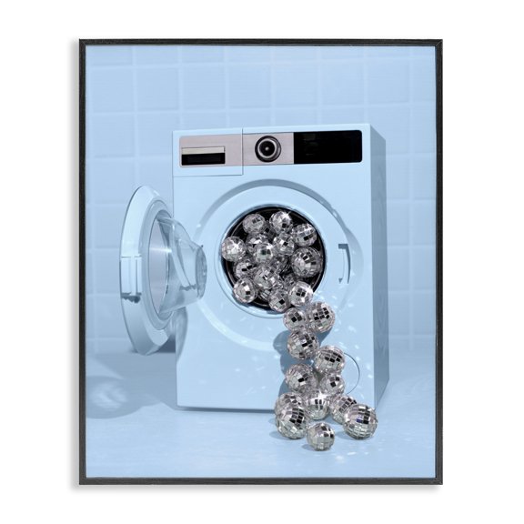 Stupell Industries Disco Laundry Machine over Blue Black Framed Giclee Art, design by LISH Creative