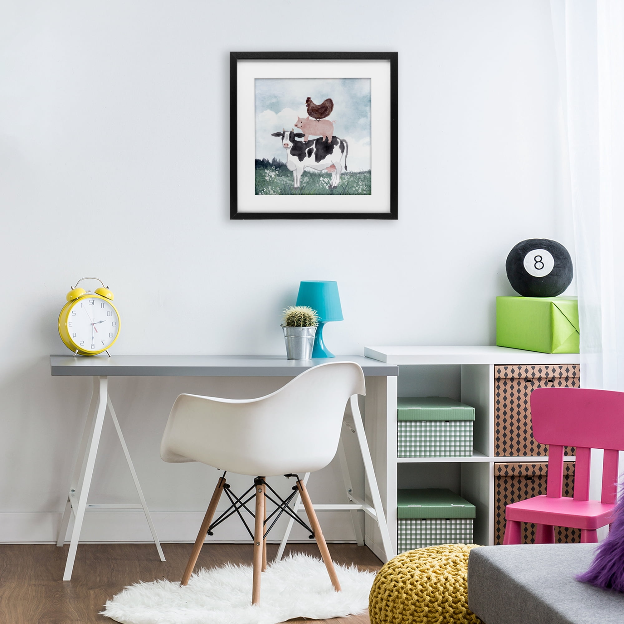 Stupell Industries Muted Stacked Farm Animals Black Framed Print Under Glass, design by Kim Allen