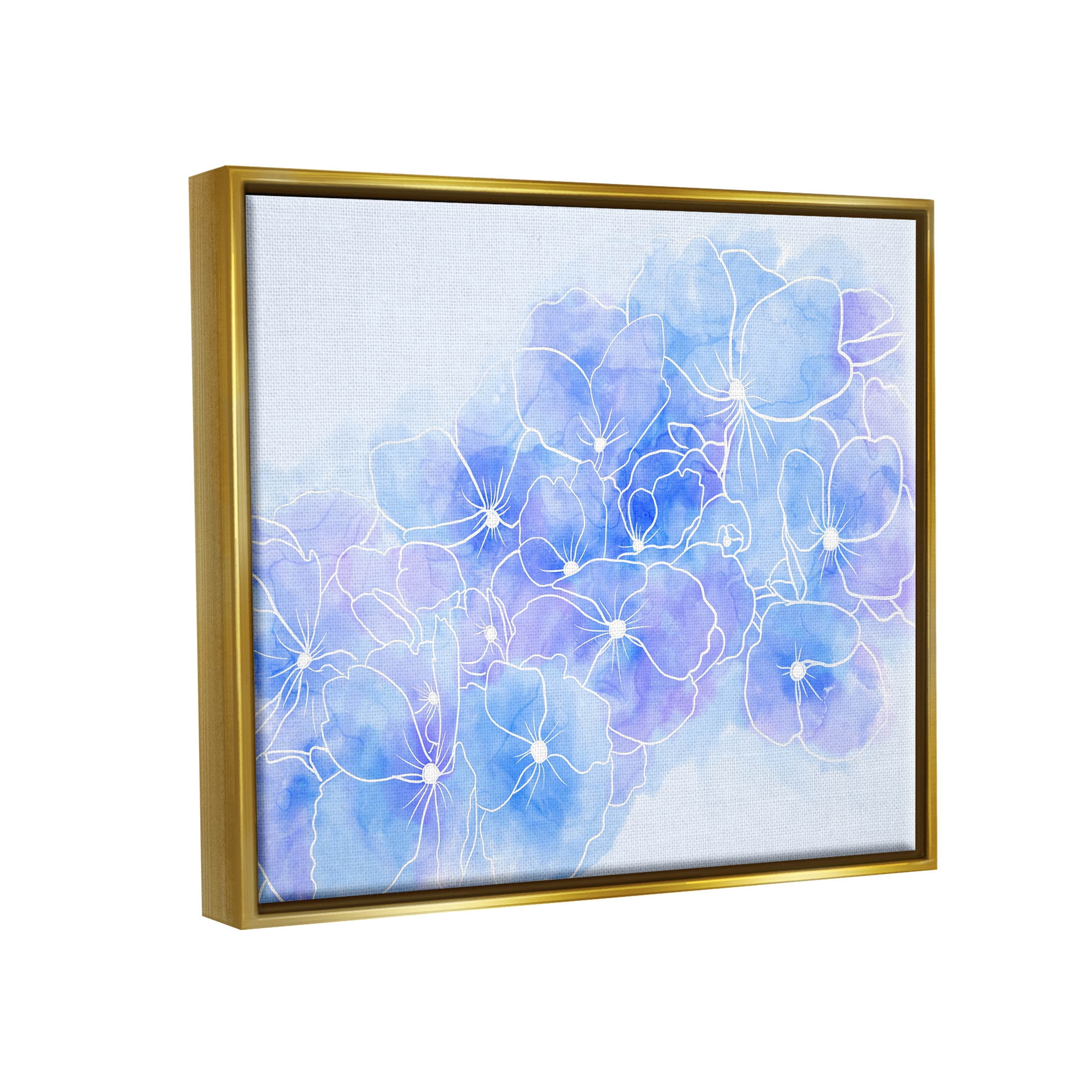 Pastel Blue Flower Outlines Botanical & Floral Graphic Art Metallic Gold Framed Art Print Wall Art