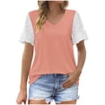 thumbnail image 2 of Teissuly Fashion Woman Casual V-Neck Vintage Solid Mesh Blouse Short Sleeve T-Shirt Summer Tops, 2 of 7