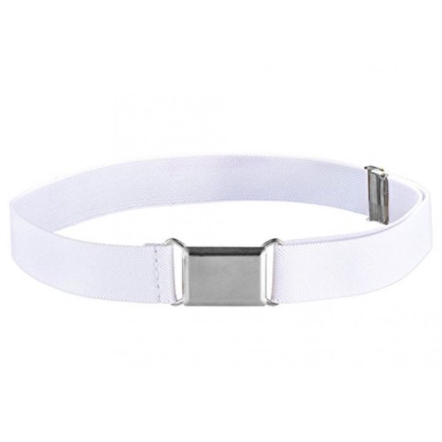 Ceinture Élastique Ajustable pour Enfants avec Boucle Carrée Argentée - Blanc