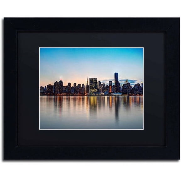 Trademark Fine Art "Midtown NYC Over the East River-I" Canvas Art by David Ayash, Black Matte, Black Frame