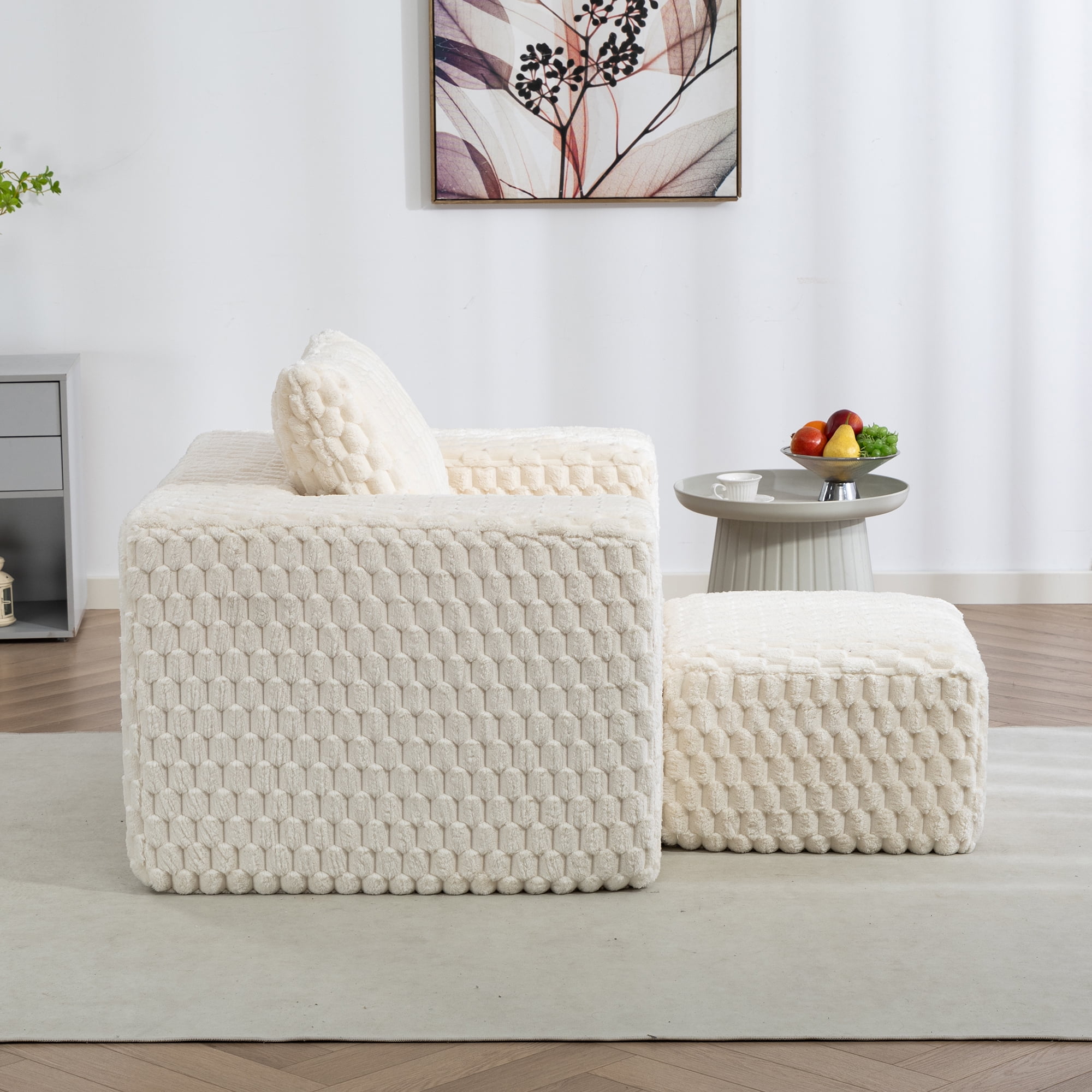 Demi Bonn 42" Corduroy Sofa Couches, Sofa Memory Foam Couches for Living Room, Cloud Couch with Ottoman, Beige