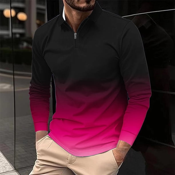 Blusa y camisa de manga larga con cuello vuelto para hombre, informal, con cuello vuelto, estampado, para fitness, deportiva, de manga larga, de poliéster