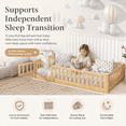 thumbnail image 3 of UHOMEPRO Twin Size Floor Bed with Fence and Door, Low Profile Montessori Floor Bed for Crib Transition, Solid Wood Cute Bed Frame with Slats Supports, Easy Assembly, No Box Spring Needed, Natural, 3 of 14