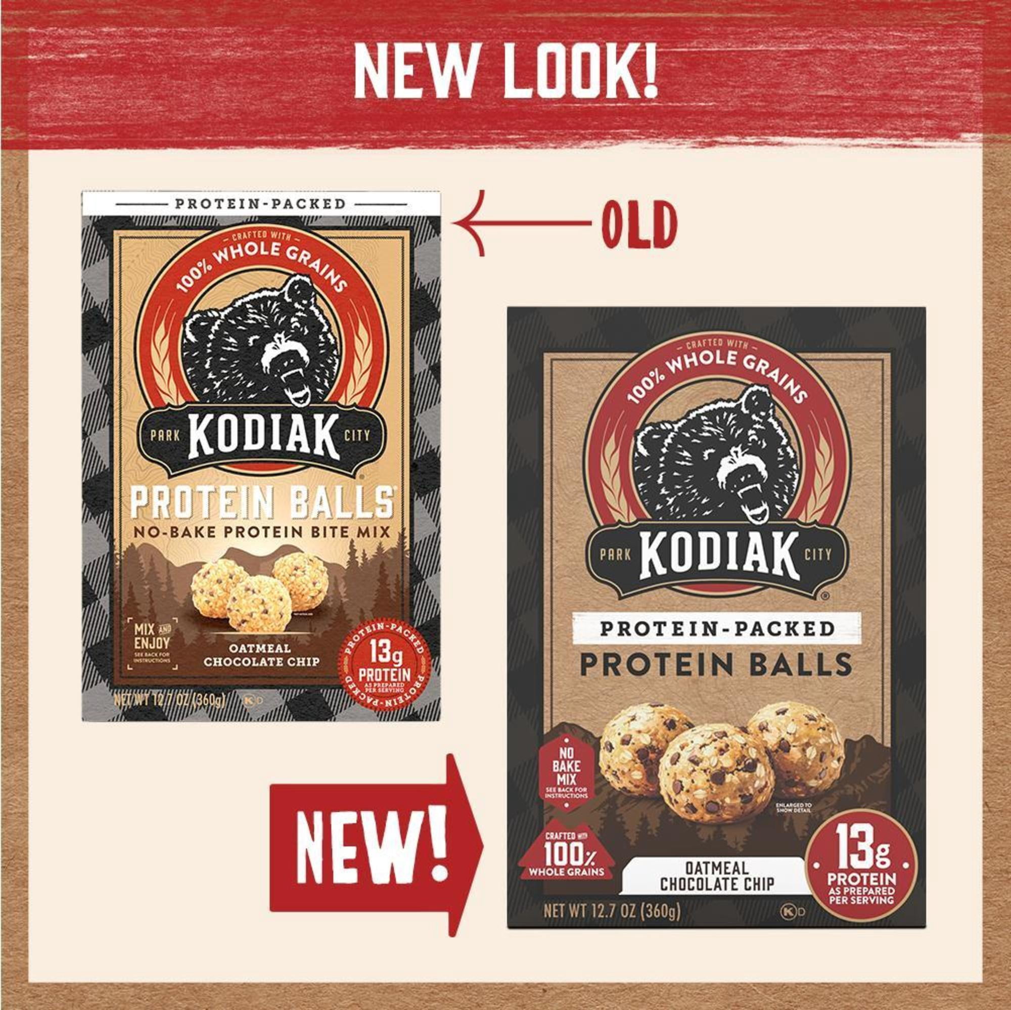 (3 pack) Kodiak Protein-Packed Oatmeal Chocolate Chip No-Bake Protein Ball Mix, 12.7 oz Box