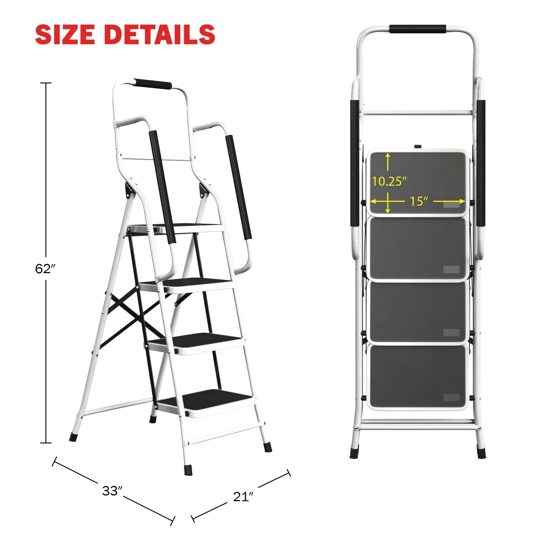 Stalwart 4 Step Stool Folding Ladder with Handrails and Attachable Tool Bag