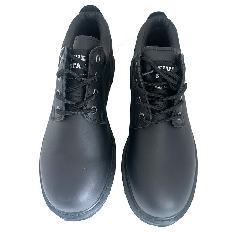 Men's Work Boots Black Leather Lace Up Slip and Oil