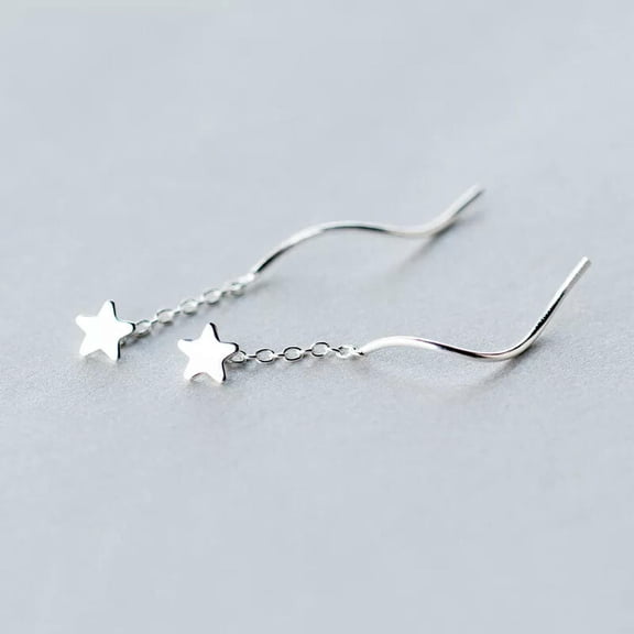 EOEMY Solid 925 Sterling Silver Pull Through Star Threader Dangle Earrings