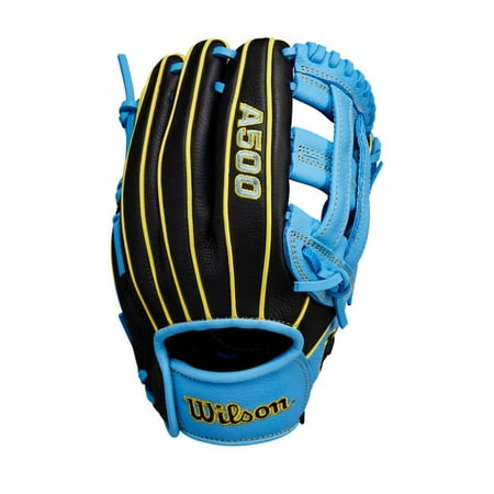 Wilson 2026 A500 10.5" Utility Youth Baseball Glove - Black/Cool Blue/Yellow, Right Hand Throw