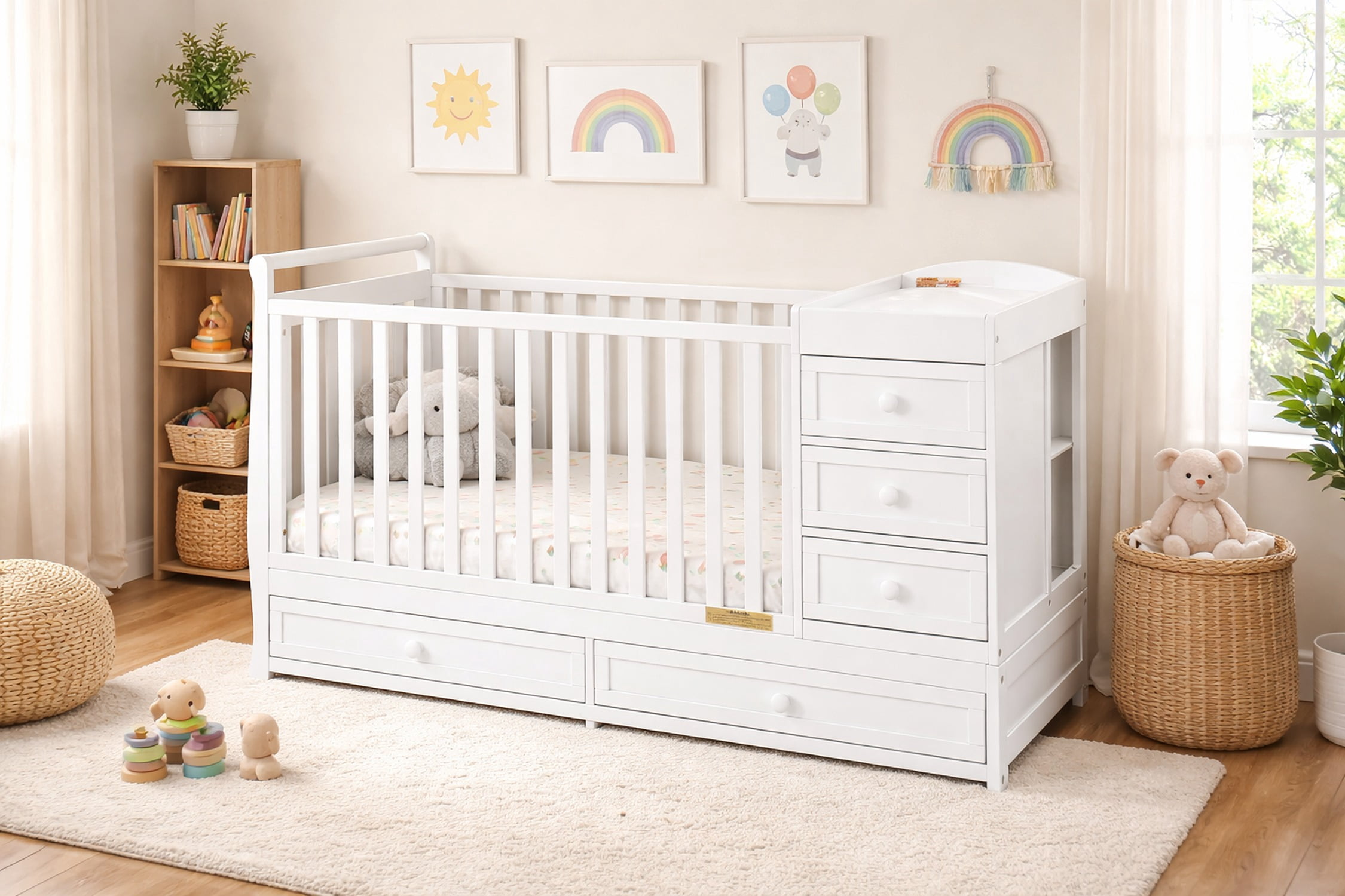 AFG Baby Furniture Daphne 2-in-1 Convertible Crib and Changer White