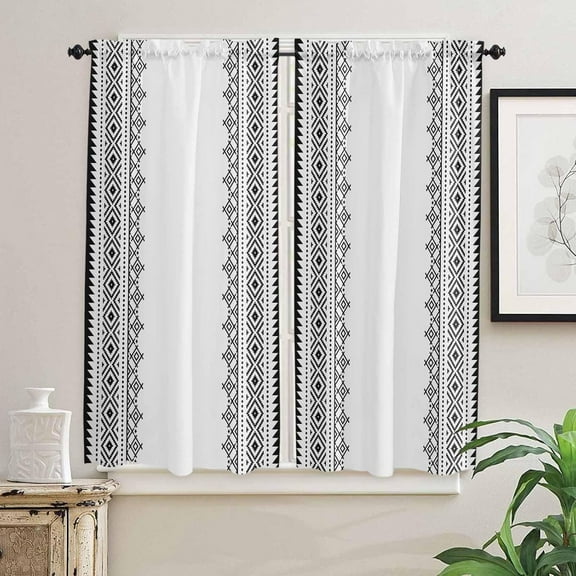 Boho Geometric Window Curtains 63 Inch Length, Abstract Vintage Rustic Stripes Rod Pocket Window Treatment Kitchen Drapes for Bedroom, Cafe, Living Room, 2 Panels, 42 W x 63 L