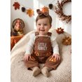 thumbnail image 6 of RUINIXCW Baby Girl Thanksgiving Outfits Ribbed Long Sleeve Romper Embroidered Corduroy Overall Pants and Bow Headband 3 Piece Fall Set, 6 of 8