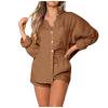 thumbnail image 1 of AYA Women's Spring/Summer Solid Color Leisure Long Sleeved Shorts Solid Color Fashion Set, 1 of 8