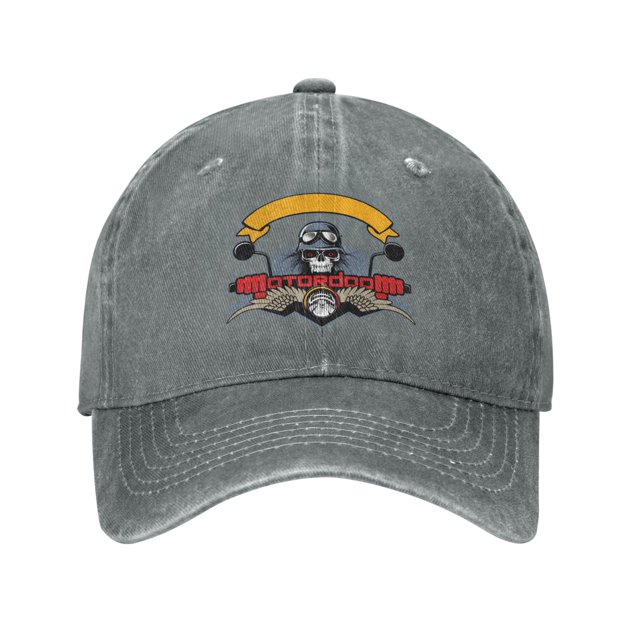 DouZhe Adjustable Washed Cotton Baseball Cap - Riding Motorcycle SkullPrints Vintage Dad Hat Unisex Sports Caps (Gray)
