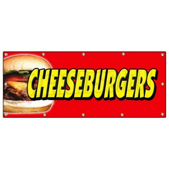 SignMission B-96 Cheeseburgers 36 x 96 in. Cheeseburgers Banner Sign - Hamburger Burger Cheese Char Broiled