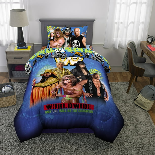 WWE Wrestling Kids Blue Microfiber BedinaBag Bedding Bundle Set