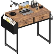 Small White Kids Desk with Drawers for Bedroom, 32 Inch Home Office Desks with Fabric Storage Drawer and Bag, Study Writing Vanity Table for Small Spaces, Rustic Brown