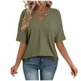 thumbnail image 2 of Summer Fashion Shirts for Womens Plus Size Solid Color V-Neck Pocket Button Loose Short Sleeve Shirts Top Blouse, 2 of 8