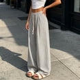 thumbnail image 5 of PBFRDSJ Y2K Striped Wide Leg Pants for Women Baggy Elastic Waist Drawstring Palazzo Pants Casual Vacation Flowy Clothes Free Sizes, 5 of 6