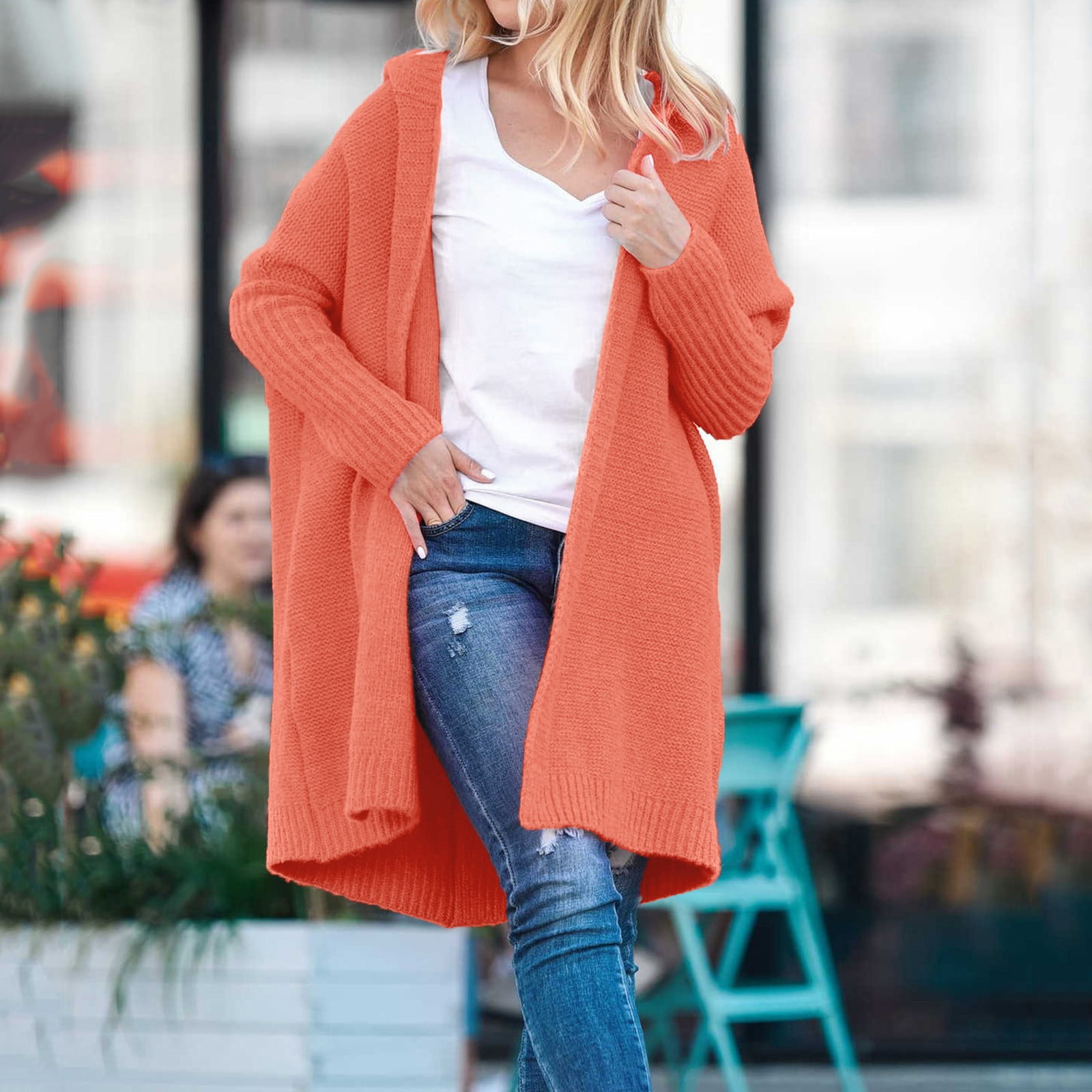 Cardigan For Women Trendy Solid Color Hooded Patchwork Long Sleeve