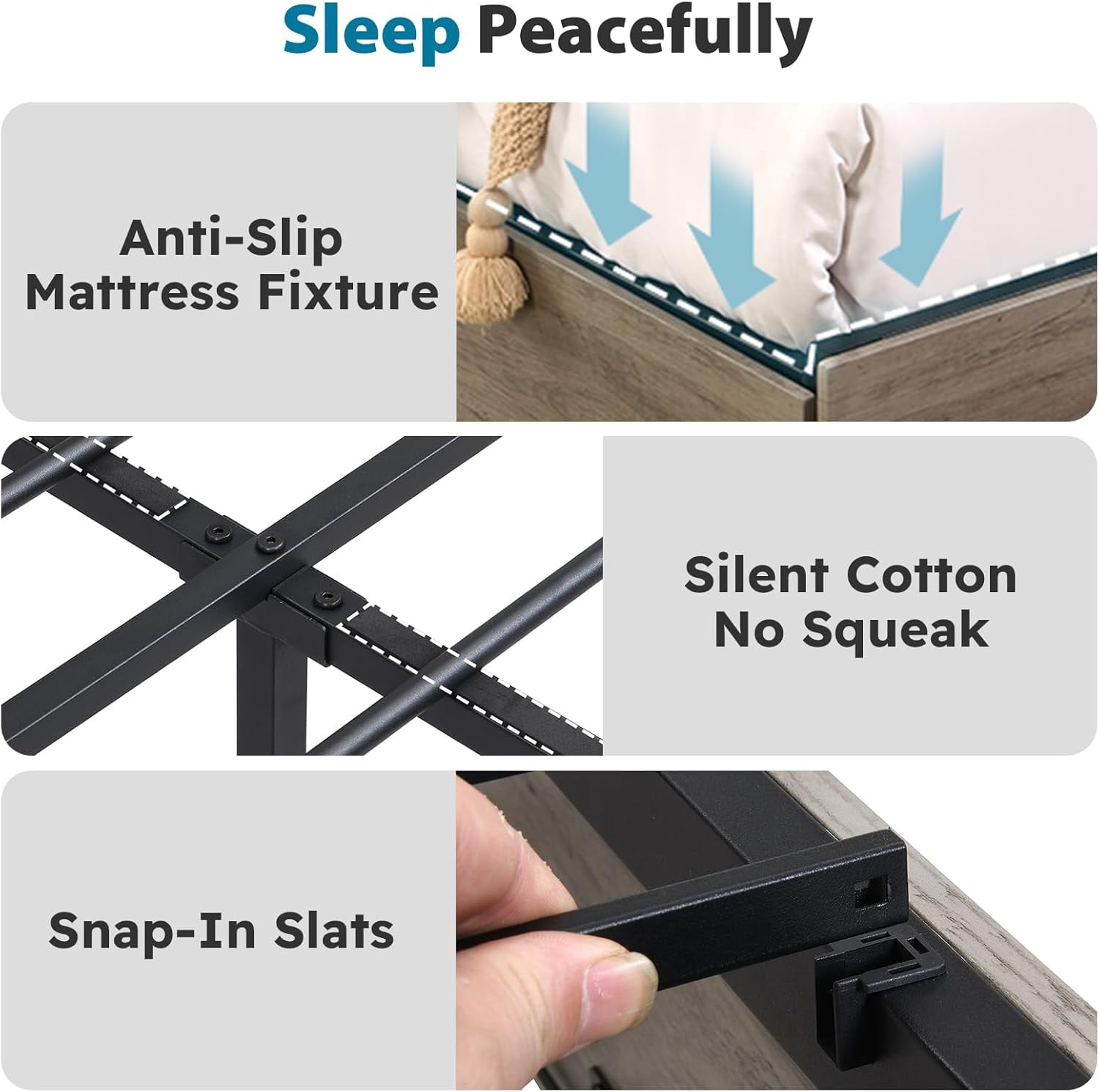 AENKYO Full Size Bed Frame with LED Lights and Charging Station, and 4 Drawers, Rustic Gray