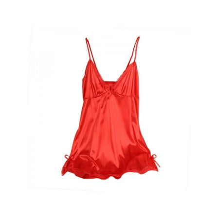 

VICOODA Sexy Lace Satin Chemise Nightwear Full Slip Silk Sleepwear Robe Dress with G-string Babydol Silky Nightie Nightdress for Women