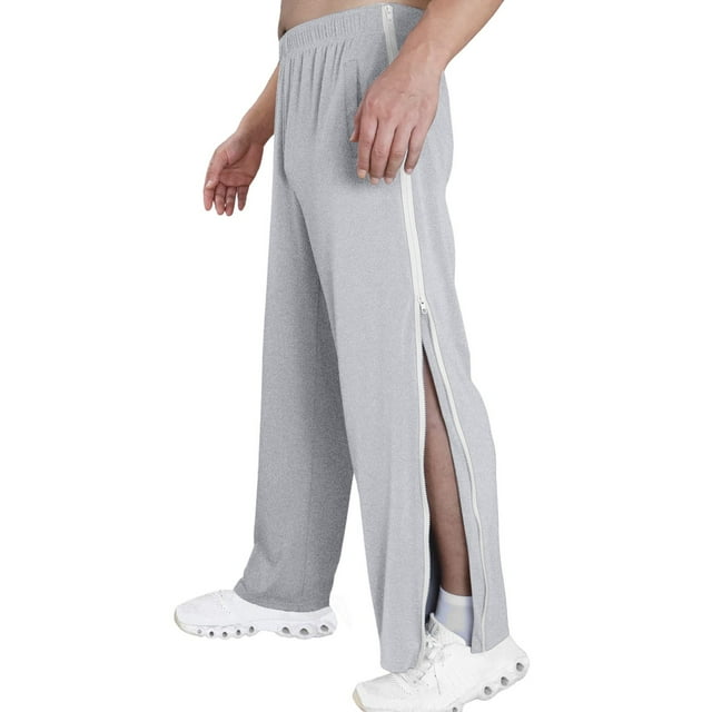 Men's Casual Sports Basketball Pants with 2 Button Side Zipper Fully Cut Postoperative Belt Pocket Design