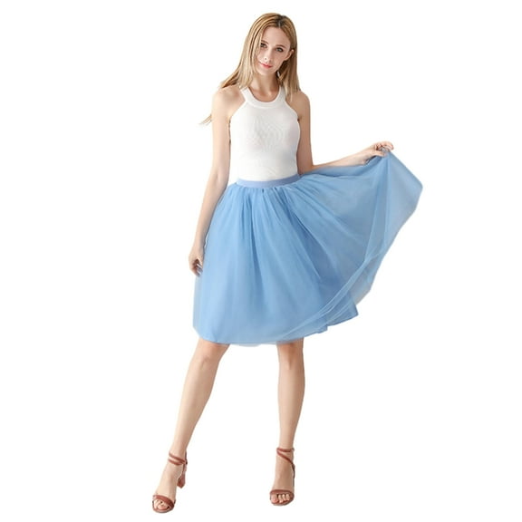 SDFGTstore Women Princess 7 Layers Tulle Puffy Skirt Pleated Mesh 80s Dance Midi Tutu Skirt