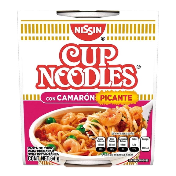 Sopa instantánea Nissin Cup Noodles con camarón picante 64 g