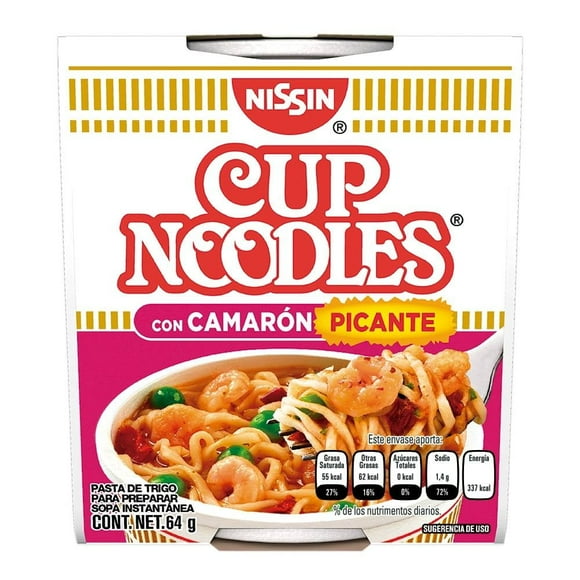 Sopa instantánea Nissin Cup Noodles con camarón picante 64 g