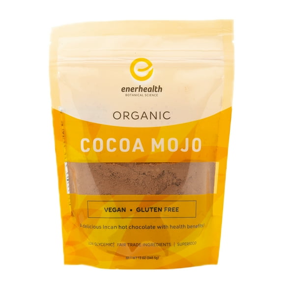 Enerhealth Botanicals Cocoa Mojo  Certified Organic Hot Chocolate Peruvian Cocoa Mix, Sweetened with Low Glycemic Coconut Palm Sugar and Infused with 6 Mushroom Extracts to Boost Immunity  12 oz